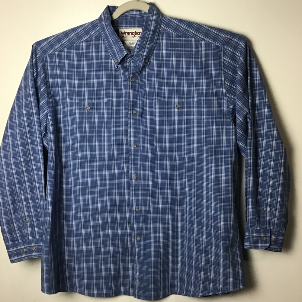 Wrangler Rugged Wear blue plaid long sleeve button down. XXL